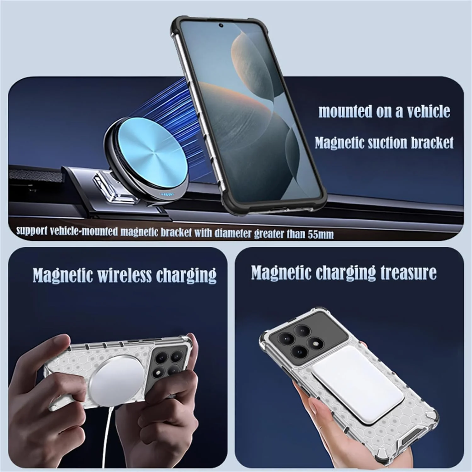 کاور شفاف برای شیائومی ردمی K70 / ردمی K70 پرو، سازگار با شارژ بی‌سیم MagSafe، باریک، ضد خش، ضد ضربه، دو لایه، مناسب برای شیائومی پوکو F6 پرو. مشکی لانه زنبوری