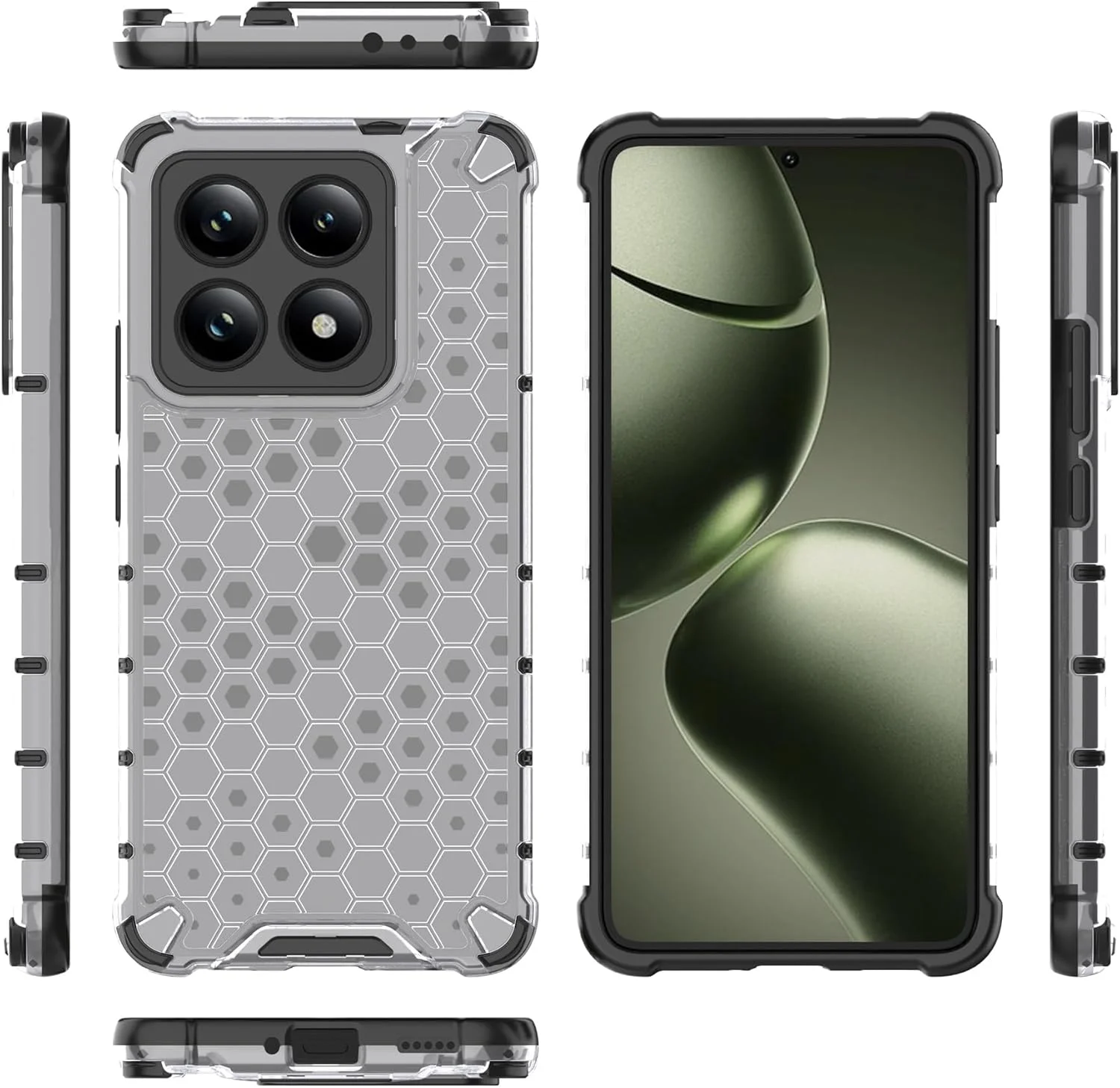 کاور شفاف برای شیائومی 14 تی، ضد خش و عدم زرد شدن، محافظ پشتی باریک با طرح لانه زنبوری و ضد ضربه، مناسب برای شیائومی 14 تی، سفید شفاف