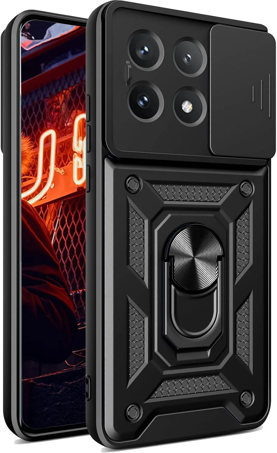 قاب محافظ سنگین برای گوشی شیائومی پوکو X6 پرو 5G / ردمی K70E 5G با [محافظ کشویی دوربین] [حلقه مغناطیسی استند]، قاب گوشی ضد ضربه برای شیائومی پوکو X6 پرو 5G رنگ مشکی