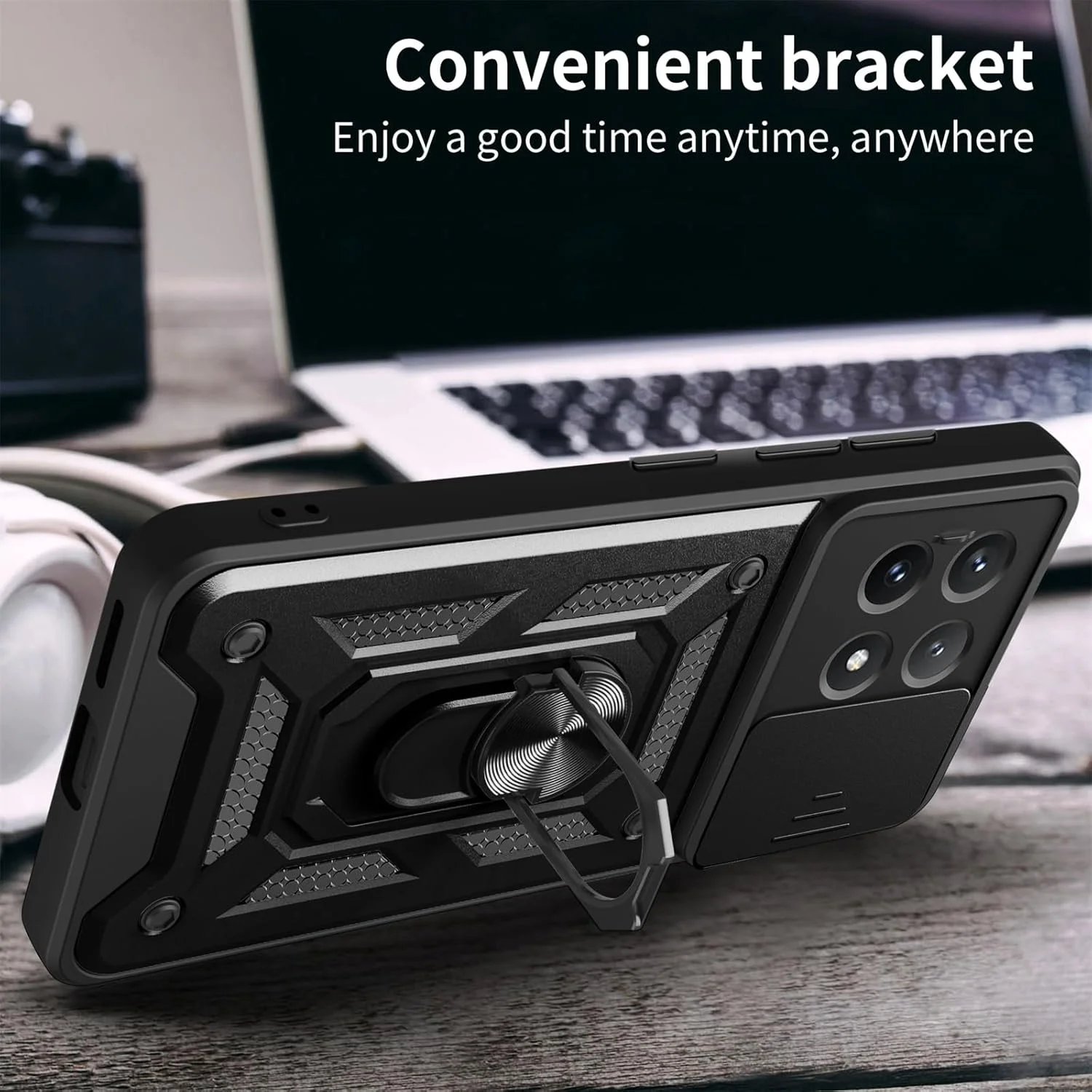 قاب محافظ سنگین برای گوشی شیائومی پوکو X6 پرو 5G / ردمی K70E 5G با [محافظ کشویی دوربین] [حلقه مغناطیسی استند]، قاب گوشی ضد ضربه برای شیائومی پوکو X6 پرو 5G رنگ مشکی