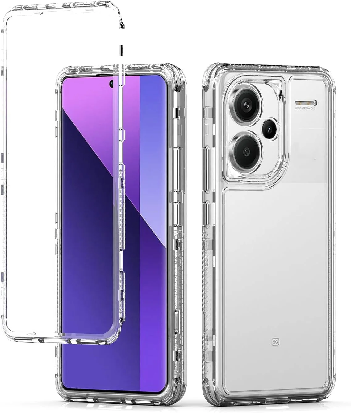 کاور محافظ ضد ضربه و ضد افتادن 3 در 1 سازگار با گوشی شیائومی Redmi Note 13 Pro+ 5G مدل 23090RA98C/G/I - شفاف