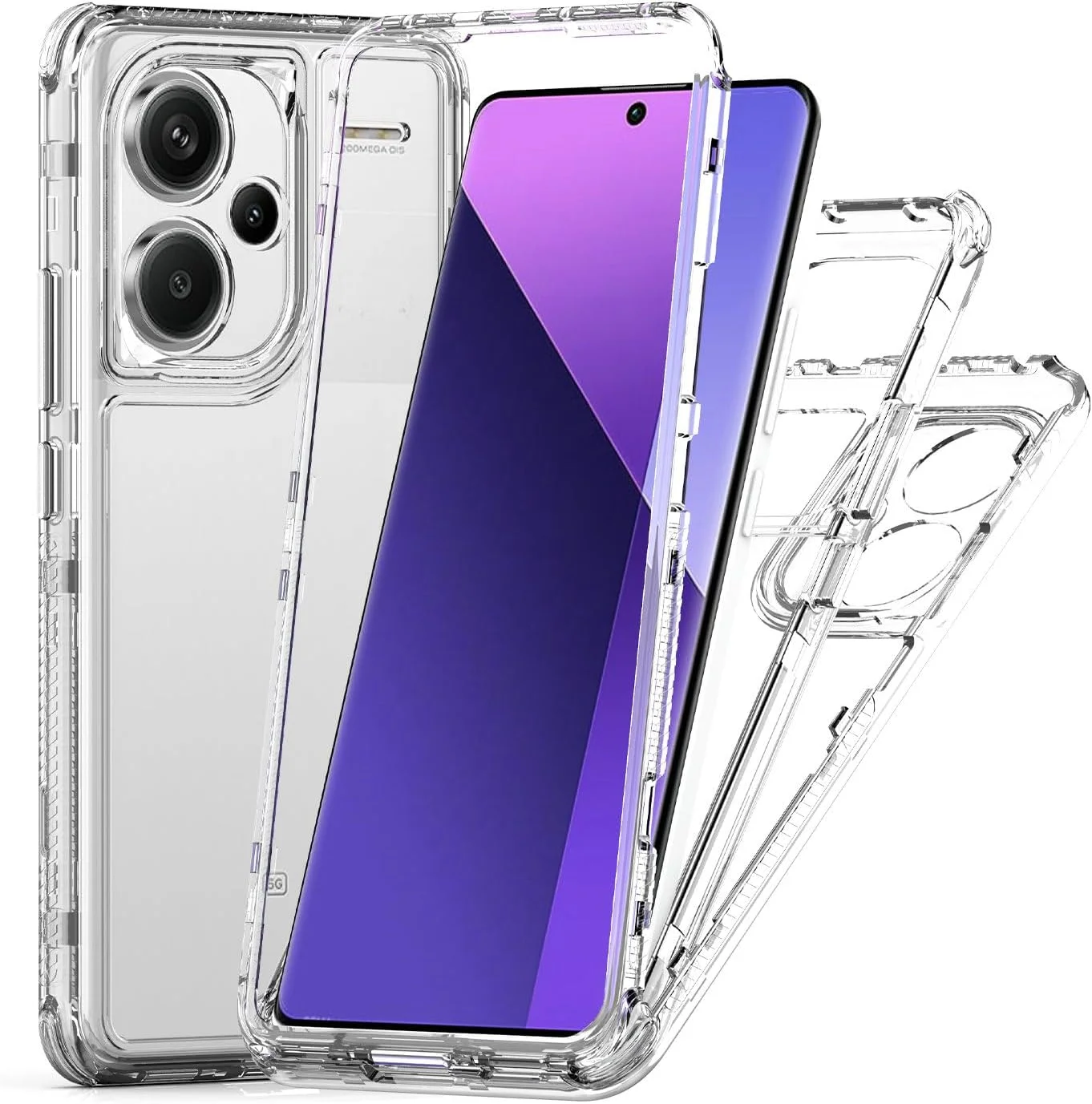 کاور محافظ ضد ضربه و ضد افتادن 3 در 1 سازگار با گوشی شیائومی Redmi Note 13 Pro+ 5G مدل 23090RA98C/G/I - شفاف