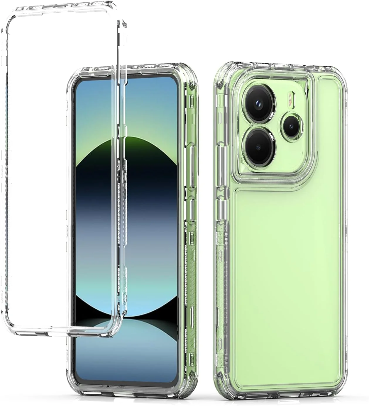 کاور محافظ ضد ضربه و ضد افتادن 3 در 1 سازگار با گوشی شیائومی ردمی نوت 14 4G (163mm) - کاور شفاف