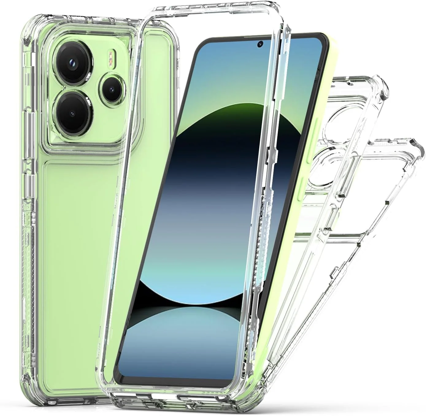 کاور محافظ ضد ضربه و ضد افتادن 3 در 1 سازگار با گوشی شیائومی ردمی نوت 14 4G (163mm) - کاور شفاف