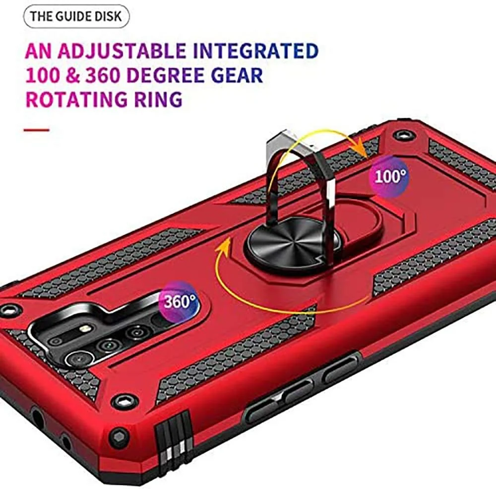 قاب گوشی شیائومی ردمی 9 با محافظ صفحه نمایش شیشه ای حرارت دیده [2 عدد]، دو لایه مقاوم در برابر ضربه و ضد خش با پایه نگهدارنده، آبی