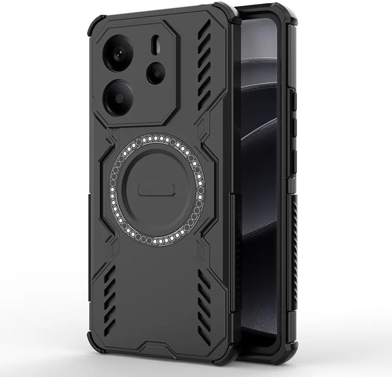 قاب محافظ گوشی شیائومی ردمی نوت 14 4G، قاب محافظ مغناطیسی حلقه ای مشکی رنگ