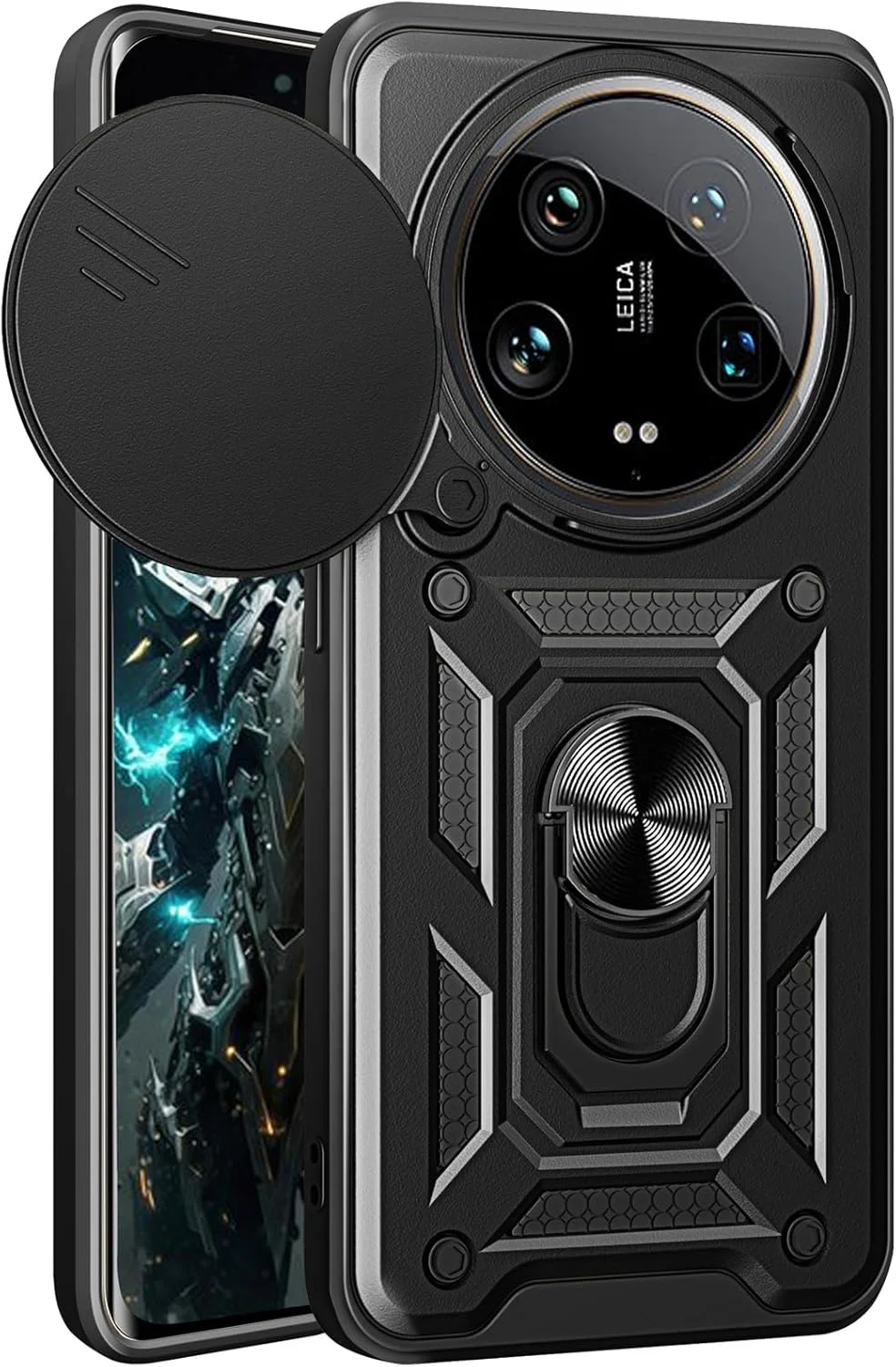 قاب محافظ گوشی شیائومی 14 اولترا مدل کشویی محافظ لنز دوربین، مقاوم در برابر ضربه با استاندارد نظامی به همراه حلقه چرخان قاب محافظ گوشی شیائومی 14 اولترا مدل کشویی محافظ لنز دوربین، مقاوم در برابر ضربه با استاندارد نظامی به همراه حلقه چرخان