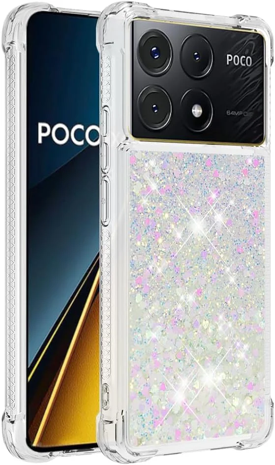 کاور محافظ باریک و شیک برای گوشی شیائومی پوکو X6 پرو و ردمی K70E، کاور سیلیکونی براق با شن روان مایع برای دختران، محافظ دوربین برای شیائومی پوکو X6 پرو/K70E، رنگارنگ YBWT