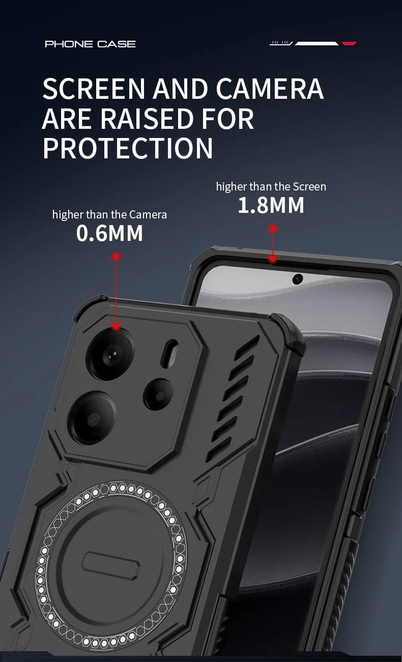 قاب محافظ گوشی شیائومی ردمی نوت 14 4G، قاب محافظ مغناطیسی حلقه ای مشکی رنگ