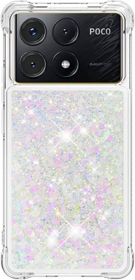 کاور محافظ باریک و شیک برای گوشی شیائومی پوکو X6 پرو و ردمی K70E، کاور سیلیکونی براق با شن روان مایع برای دختران، محافظ دوربین برای شیائومی پوکو X6 پرو/K70E، رنگارنگ YBWT