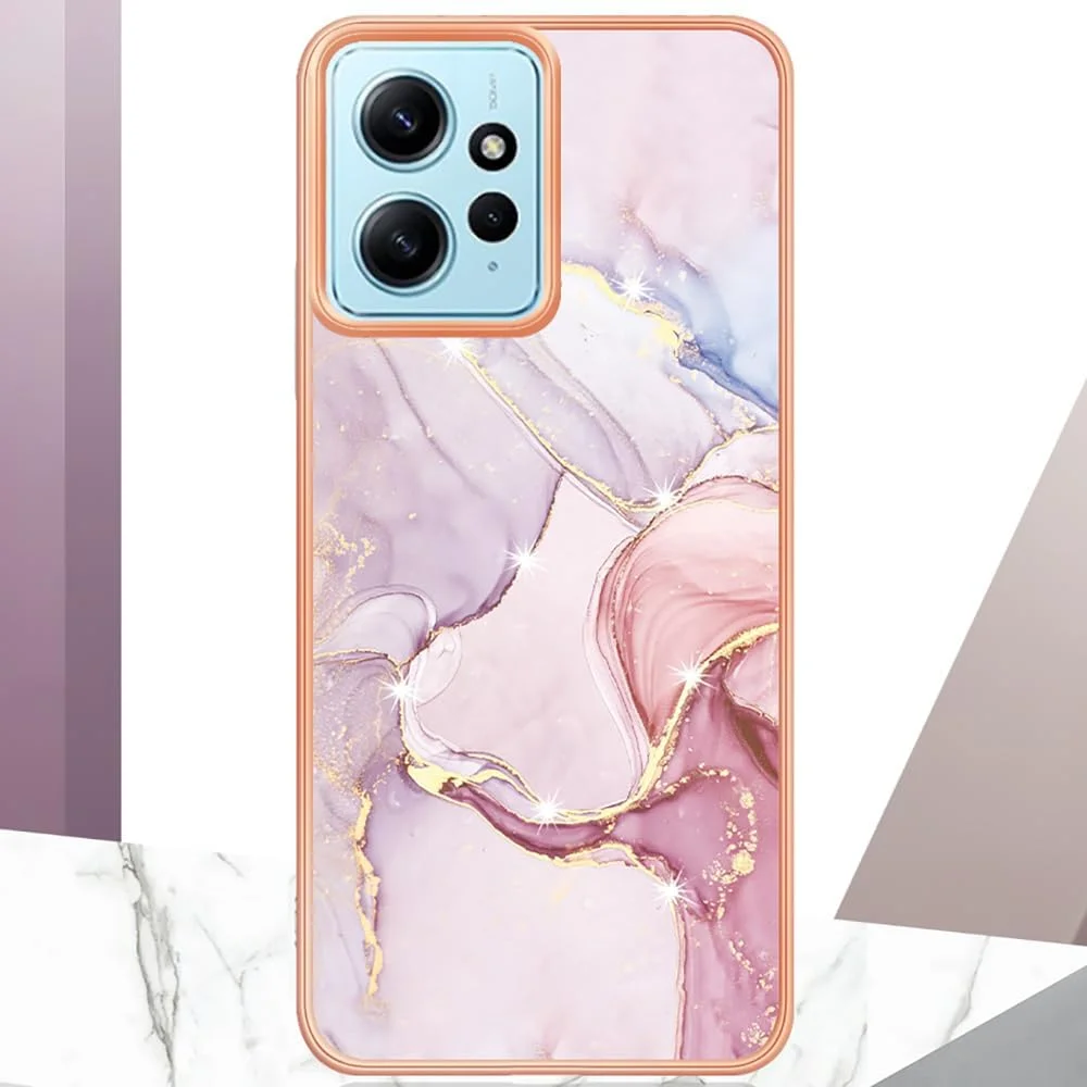 قاب محافظ باریک برای شیائومی ردمی نوت 12 4G، TPU نرم با طرح مرمر IMD، محافظت بیشتر از دوربین و صفحه نمایش، قاب فانتزی دخترانه و زنانه برای ردمی نوت 12 4G، رزگلد YBBK