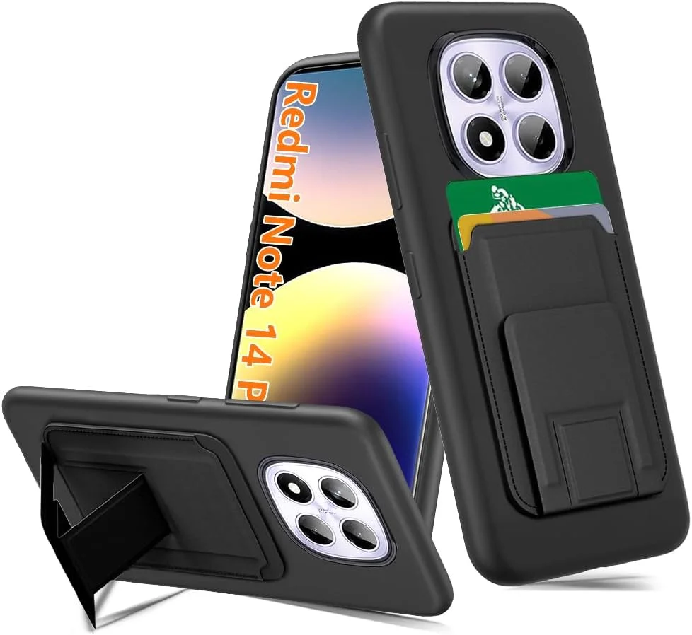 کاور محافظ گوشی شیائومی ردمی نوت 14 پرو 4G (نه 5G)، دارای جای کارت تاشو/ اسلات، استند، کیف پول، سیلیکونی TPU، باریک و محافظ - مشکی