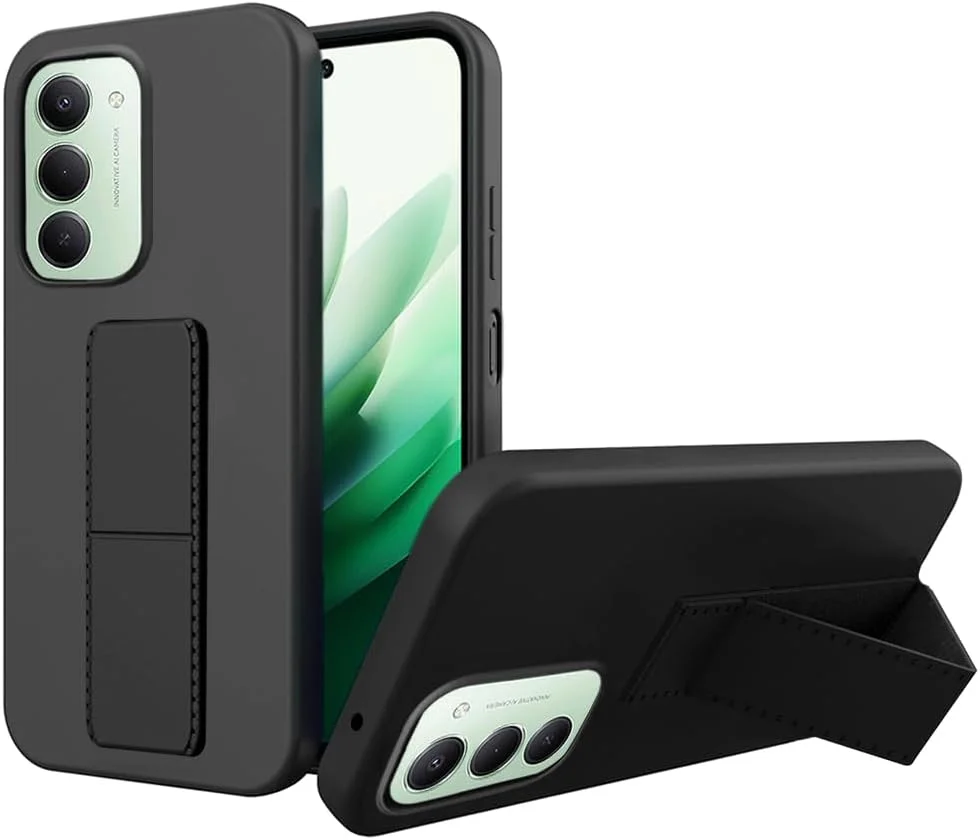 قاب محافظ گوشی شیائومی ردمی 15 5G، کاور محافظ سیلیکونی TPU باریک و مقاوم در برابر ضربه با پایه تاشو مغناطیسی چند منظوره برای شیائومی ردمی 15 5G 2025 - مشکی