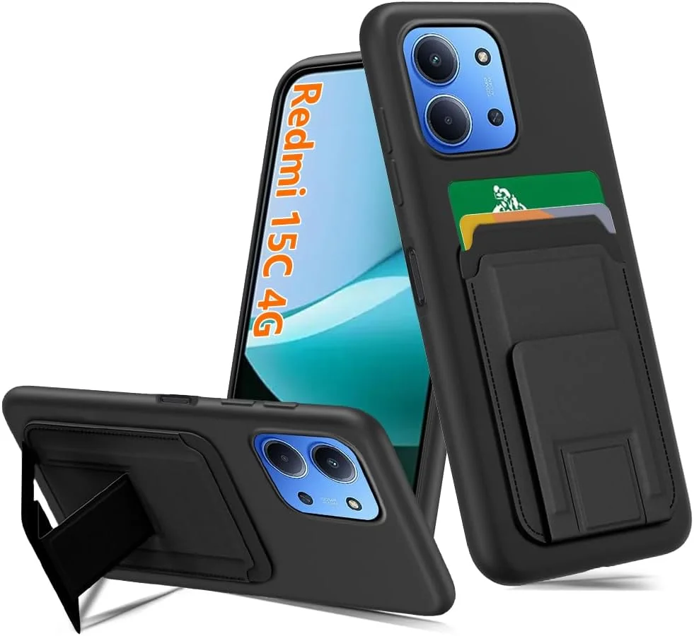 کاور محافظ گوشی شیائومی ردمی 15C 4G، چند منظوره با قابلیت تاشو مغناطیسی، جای کارت، استند و ضد ضربه - مشکی