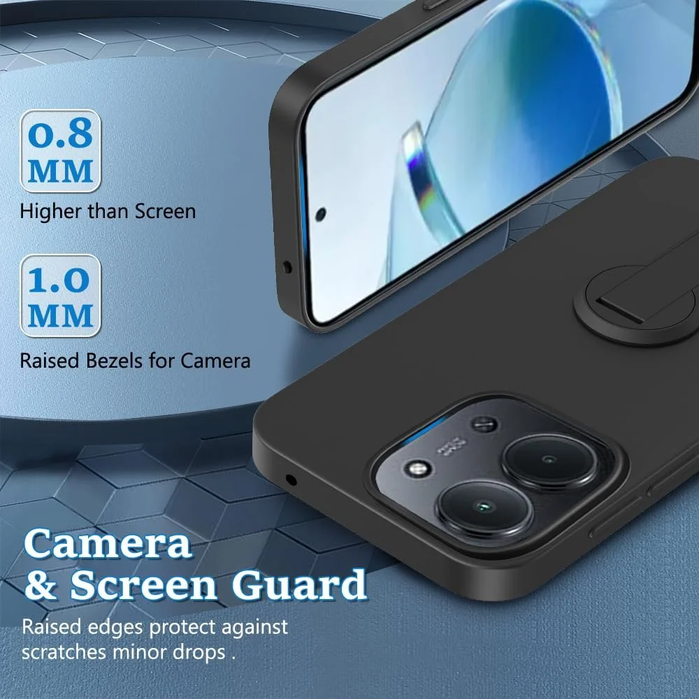 کاور محافظ گوشی شیائومی ردمی 15C / پوکو C85 به همراه محافظ صفحه نمایش، با قابلیت چرخش 360 درجه، دارای استند تاشو مخفی، جنس سیلیکون TPU ضد ضربه - مشکی