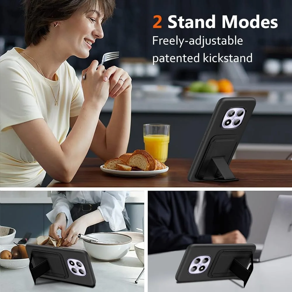 کاور محافظ گوشی شیائومی ردمی نوت 14 پرو 4G (نه 5G)، دارای جای کارت تاشو/ اسلات، استند، کیف پول، سیلیکونی TPU، باریک و محافظ - مشکی