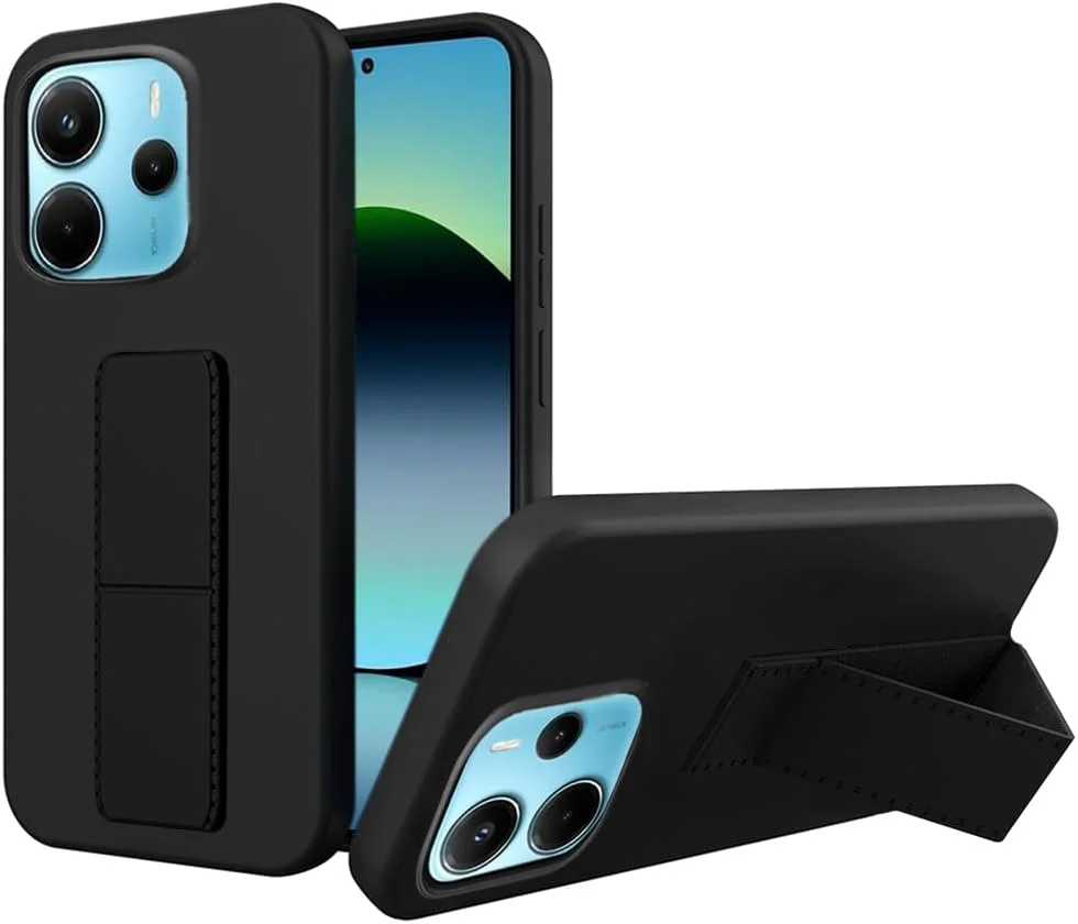 کاور محافظ گوشی شیائومی ردمی نوت 14 4G (غیر 5G)، با پایه تاشو مخفی، جنس سیلیکون TPU، باریک و مقاوم در برابر ضربه، مناسب برای شیائومی ردمی نوت 14 4G (غیر پرو) 2025 - مشکی