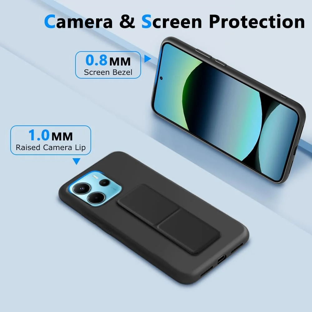 کاور محافظ گوشی شیائومی ردمی نوت 14 4G (غیر 5G)، با پایه تاشو مخفی، جنس سیلیکون TPU، باریک و مقاوم در برابر ضربه، مناسب برای شیائومی ردمی نوت 14 4G (غیر پرو) 2025 - مشکی