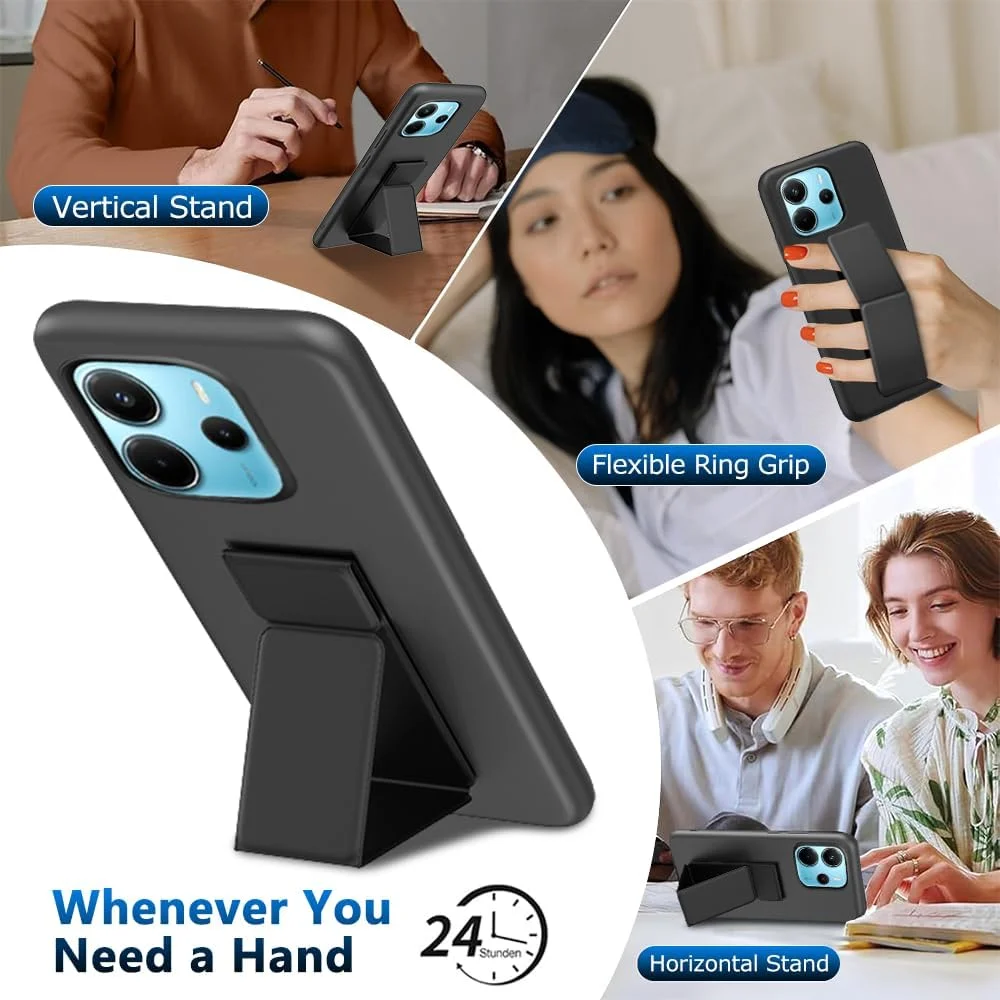 کاور محافظ گوشی شیائومی ردمی نوت 14 4G (غیر 5G)، با پایه تاشو مخفی، جنس سیلیکون TPU، باریک و مقاوم در برابر ضربه، مناسب برای شیائومی ردمی نوت 14 4G (غیر پرو) 2025 - مشکی