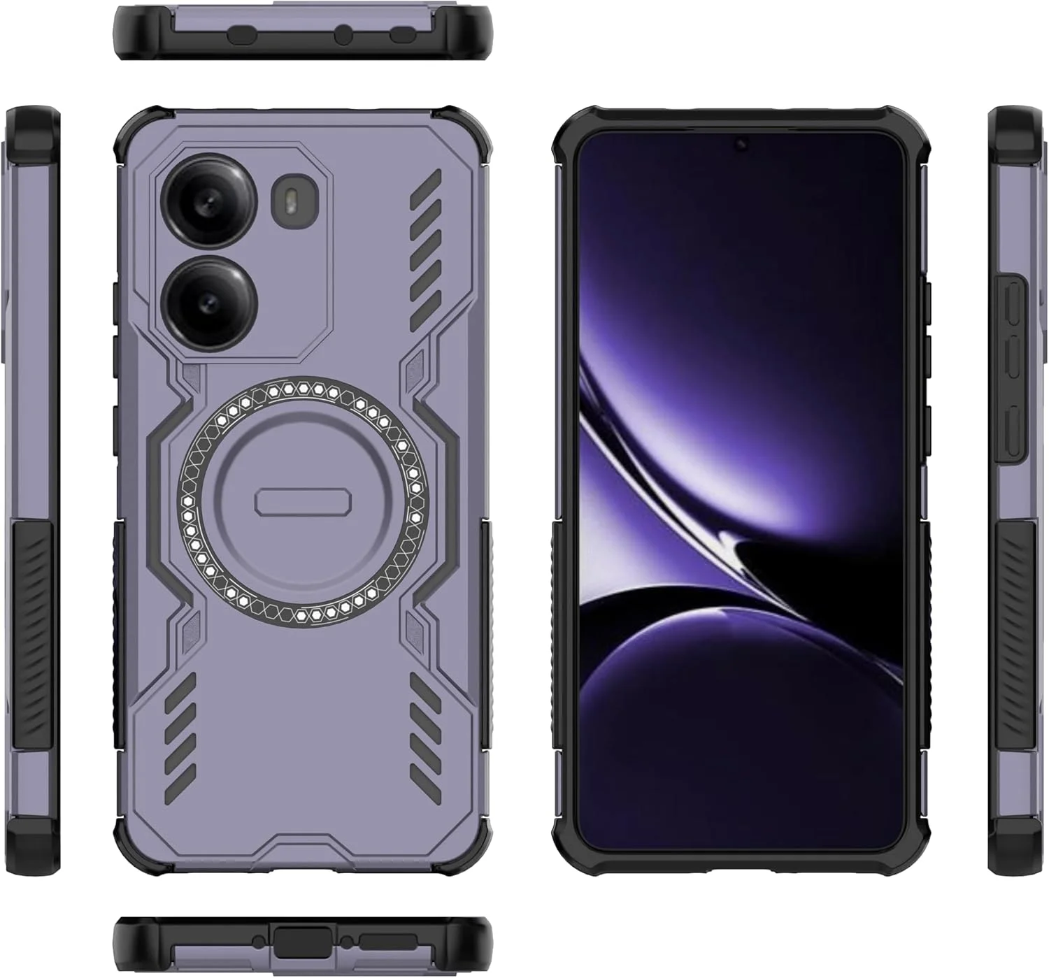 کاور محافظ گوشی شیائومی پوکو X7 پرو 5G، سازگار با Magsafe، طراحی مشبک برای دفع حرارت، کاور ضد ضربه مغناطیسی گوشی ردمی توربو 4، رنگ بنفش