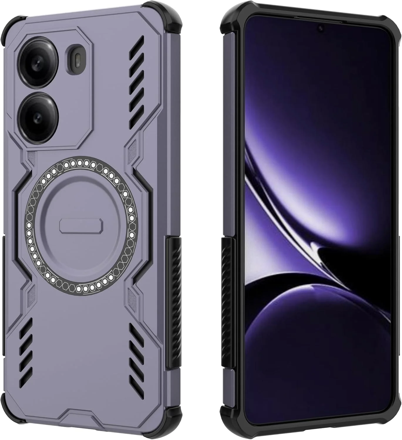 کاور محافظ گوشی شیائومی پوکو X7 پرو 5G، سازگار با Magsafe، طراحی مشبک برای دفع حرارت، کاور ضد ضربه مغناطیسی گوشی ردمی توربو 4، رنگ بنفش