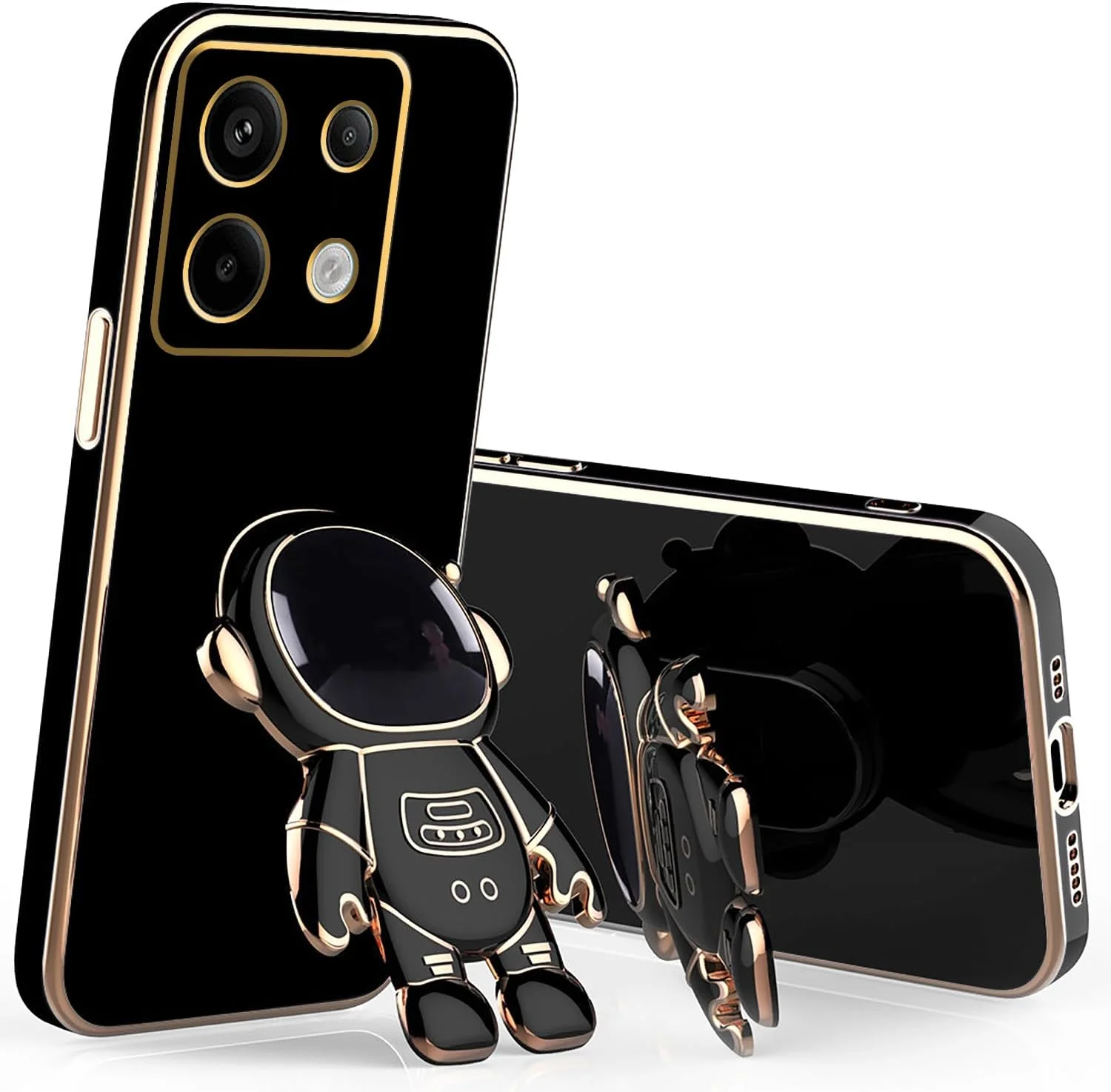 کاور سیلیکونی طرح فضانورد مناسب برای گوشی ردمی نوت ۱۳ پرو 4G به همراه استند، محافظ باریک و ضد ضربه با روکش آبکاری شده برای شیائومی ردمی نوت ۱۳ پرو 4G (مشکی)