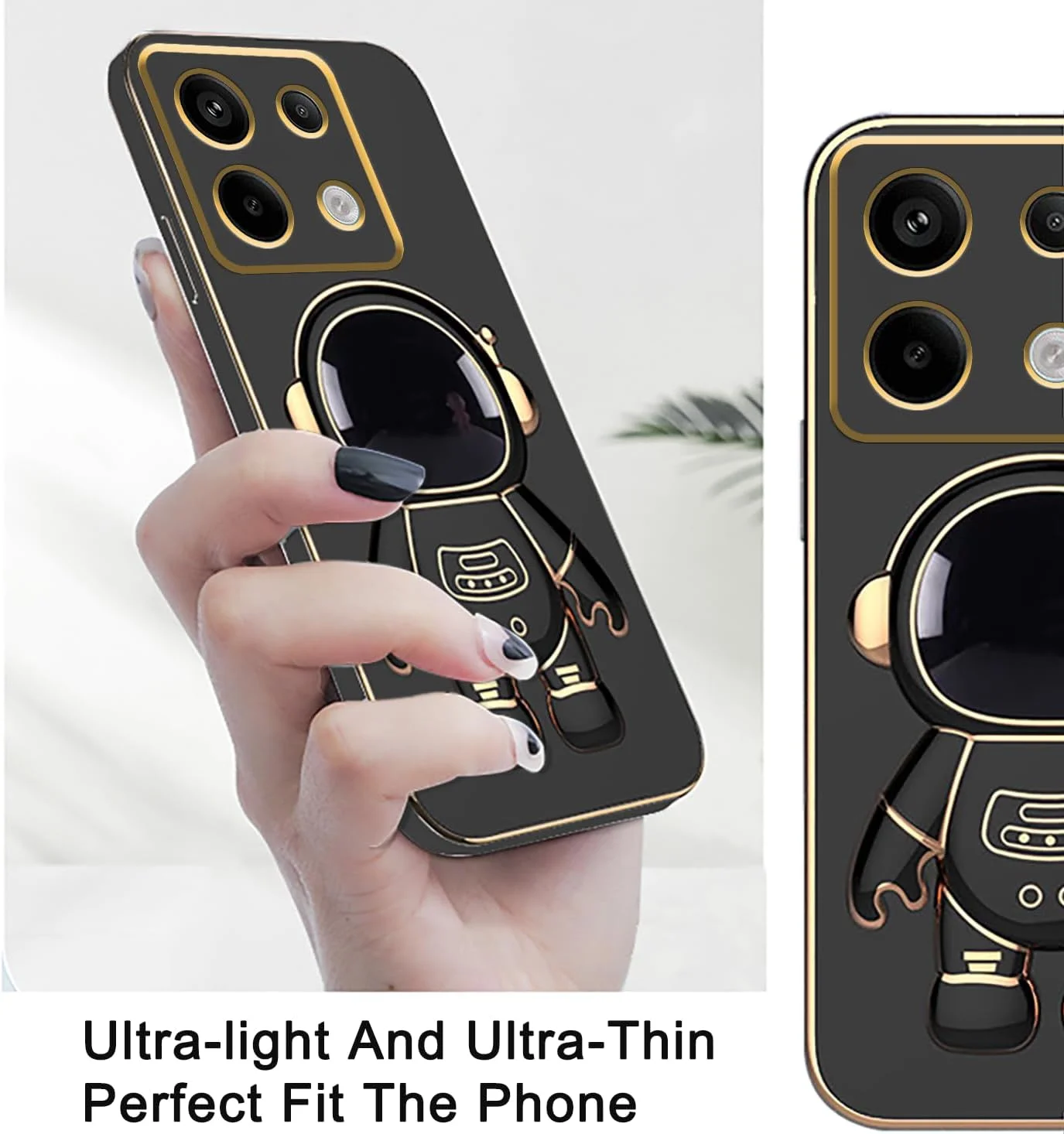 کاور سیلیکونی طرح فضانورد مناسب برای گوشی ردمی نوت ۱۳ پرو 4G به همراه استند، محافظ باریک و ضد ضربه با روکش آبکاری شده برای شیائومی ردمی نوت ۱۳ پرو 4G (مشکی)