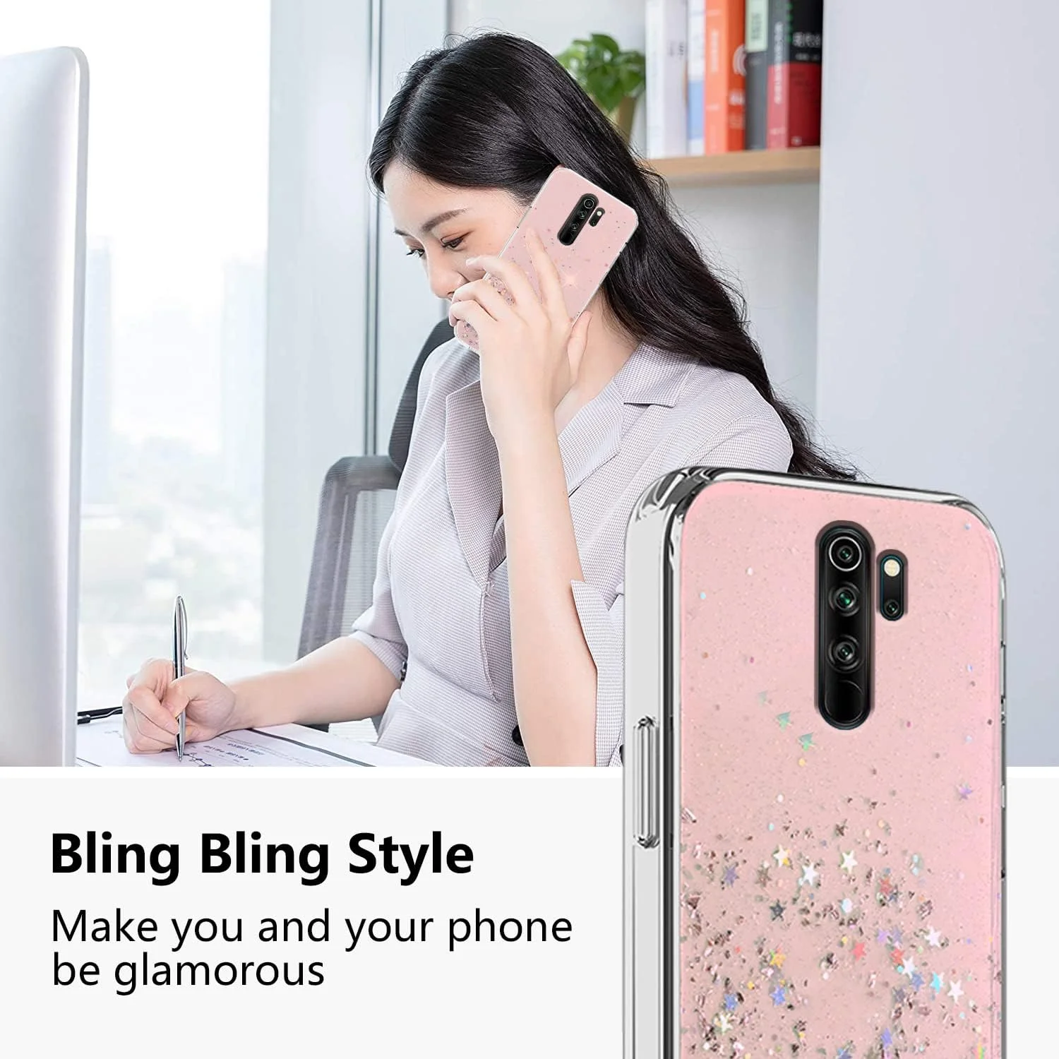 قاب محافظ شفاف اکلیلی سبز سازگار با گوشی شیائومی ردمی نوت 8 پرو، کاور محافظ باریک، نرم، سیلیکونی و ضد ضربه برای دختران و بانوان (صورتی)