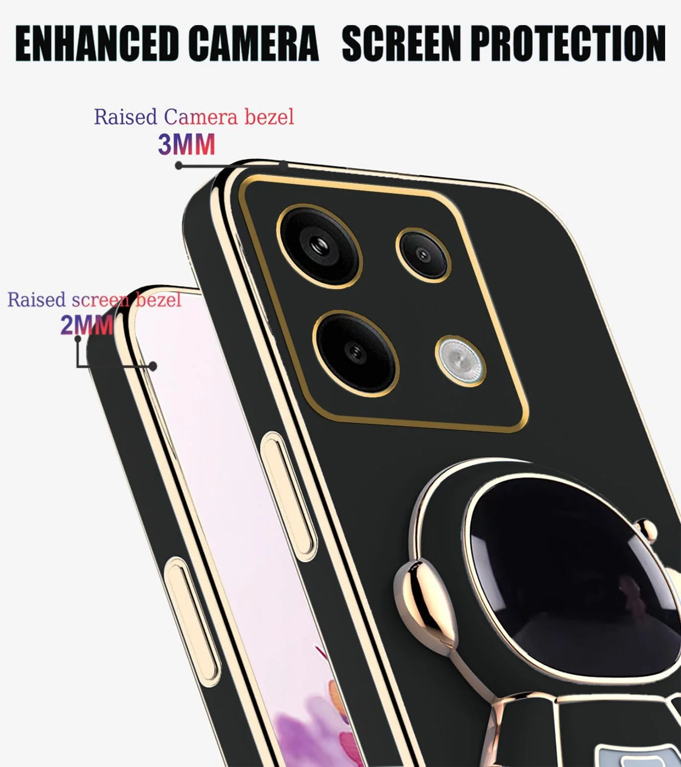 کاور سیلیکونی طرح فضانورد مناسب برای گوشی ردمی نوت ۱۳ پرو 4G به همراه استند، محافظ باریک و ضد ضربه با روکش آبکاری شده برای شیائومی ردمی نوت ۱۳ پرو 4G (مشکی)