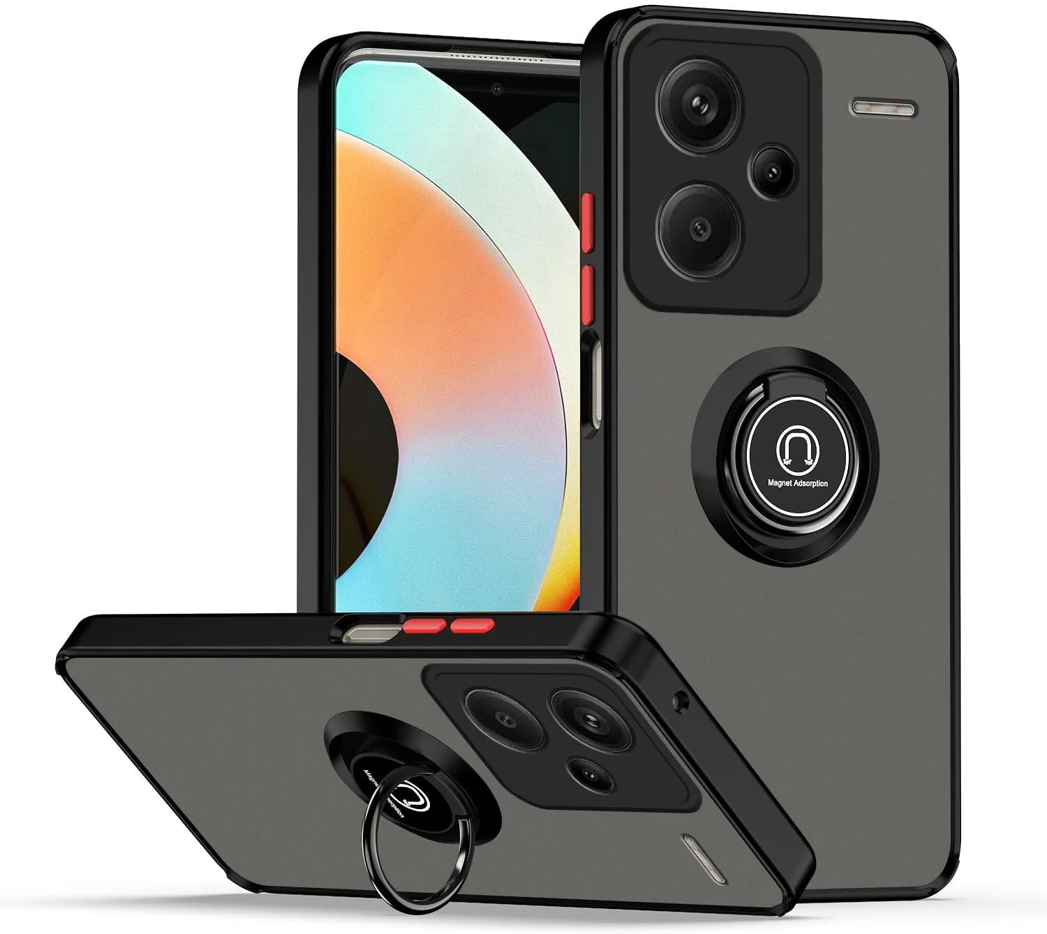 قاب محافظ گوشی شیائومی ردمی نوت ۱۳ پرو پلاس، حلقه دار، آهنربایی، آبی، جنس TPU نرم و PC سخت، ضد ضربه، محافظ باریک و لوکس (مشکی قرمز)