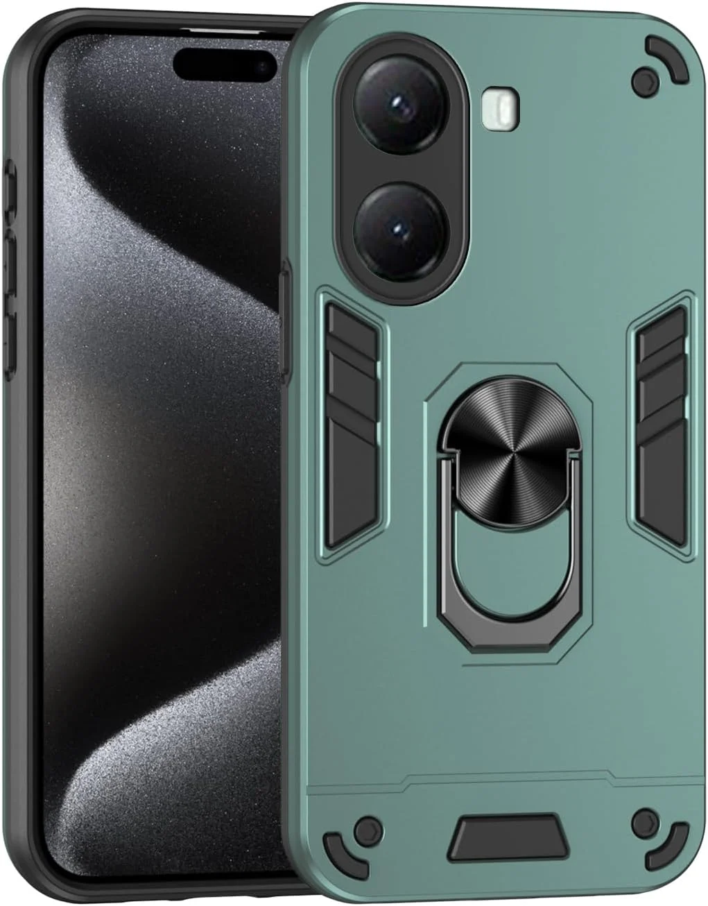 کاور محافظ گوشی شیائومی پوکو X7 پرو 5G، دارای پایه نگهدارنده داخلی، مقاوم در برابر ضربه و ضد افتادن، رنگ سبز