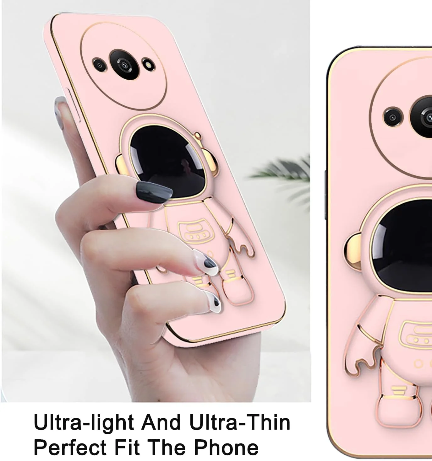 قاب محافظ گوشی ردمی A3، طرح فضانورد خلاقانه، رنگ صورتی، ساخته شده از سیلیکون نرم و مقاوم در برابر ضربه، دارای استند