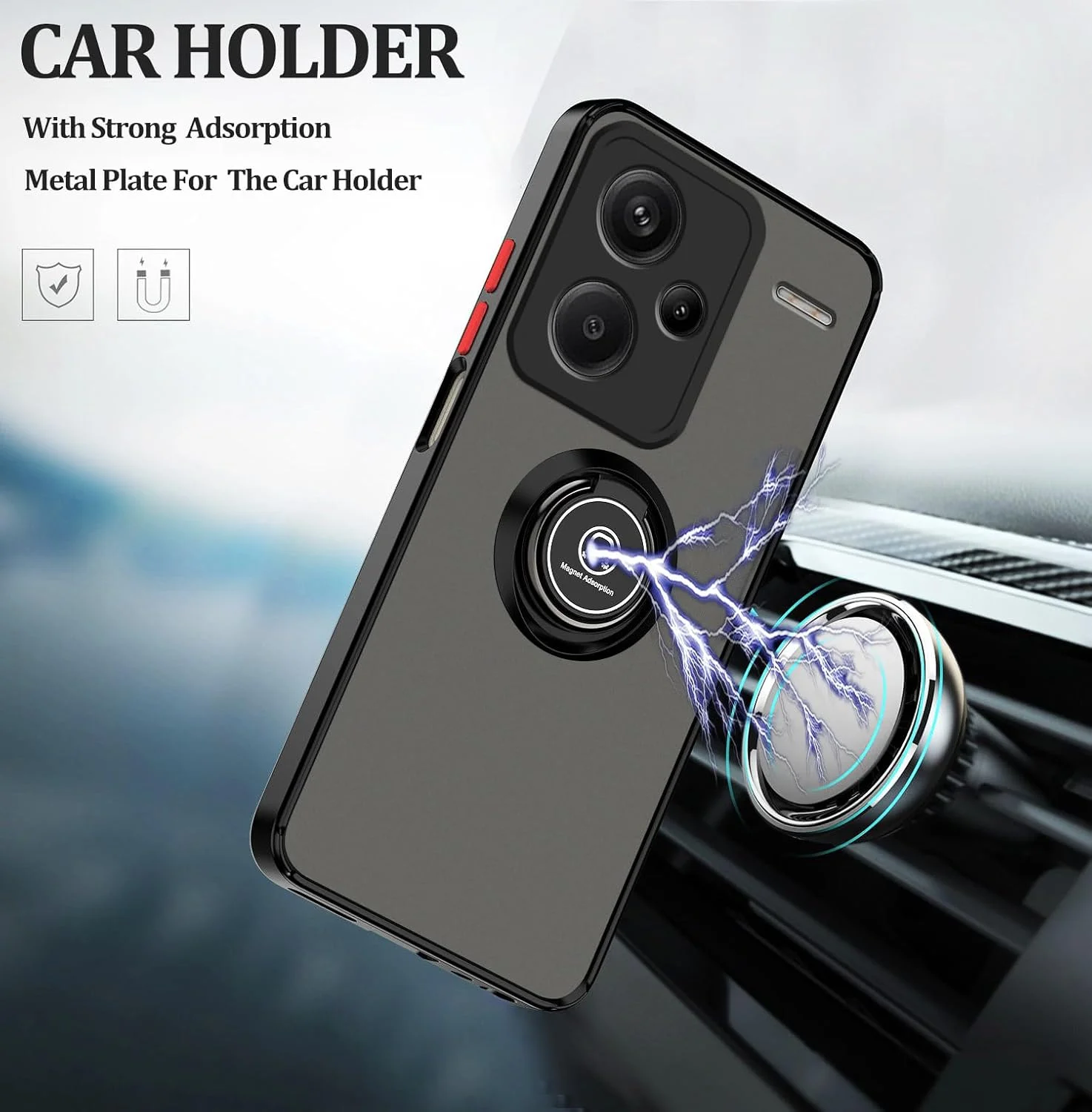 قاب محافظ گوشی شیائومی ردمی نوت ۱۳ پرو پلاس، حلقه دار، آهنربایی، آبی، جنس TPU نرم و PC سخت، ضد ضربه، محافظ باریک و لوکس (مشکی قرمز)