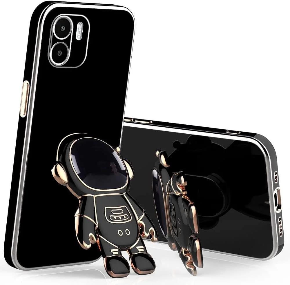 قاب محافظ گوشی ردمی A2 طرح فضانورد خلاقانه با روکش صورتی، قاب گوشی شیائومی ردمی A1 سیلیکونی ضد ضربه با پایه و پوشش محافظ نازک TPU نرم (مشکی)