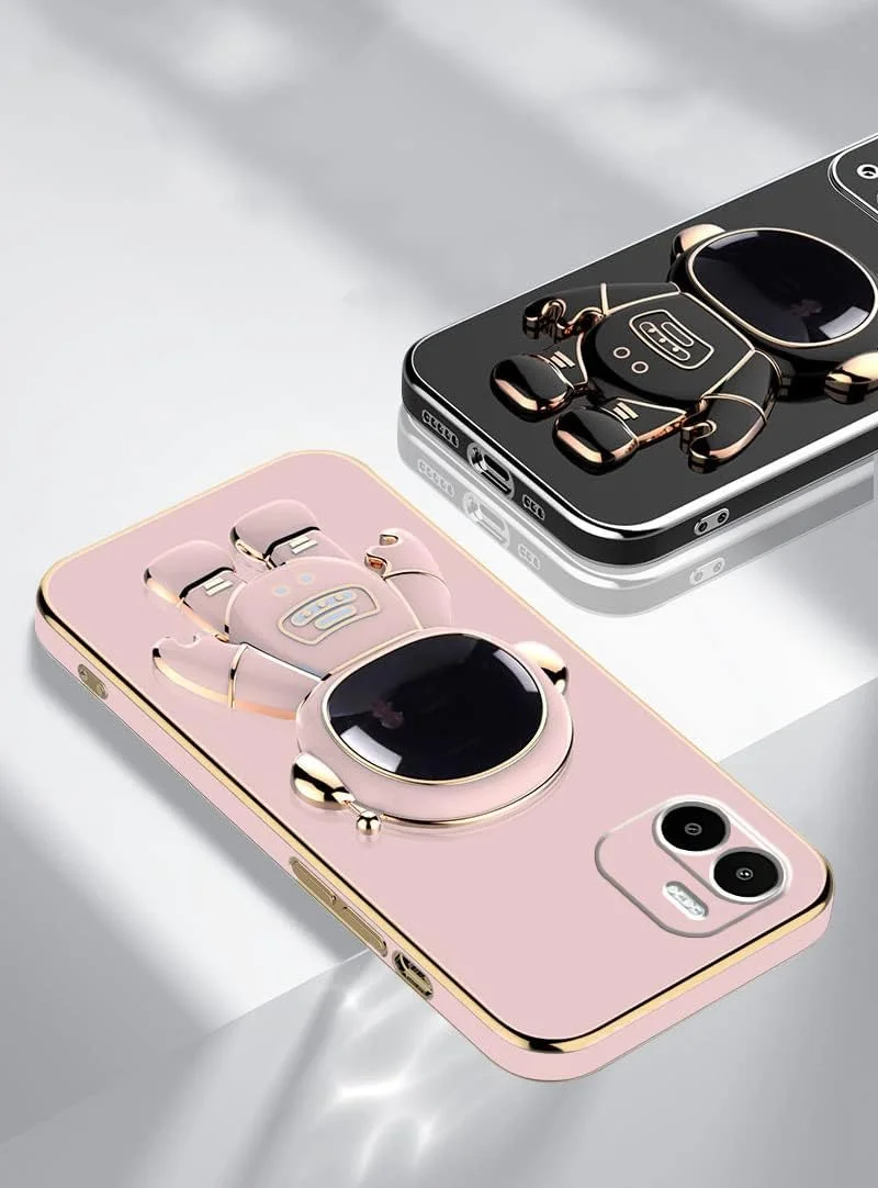 قاب محافظ گوشی ردمی A2 طرح فضانورد خلاقانه با روکش صورتی، قاب گوشی شیائومی ردمی A1 سیلیکونی ضد ضربه با پایه و پوشش محافظ نازک TPU نرم (مشکی)