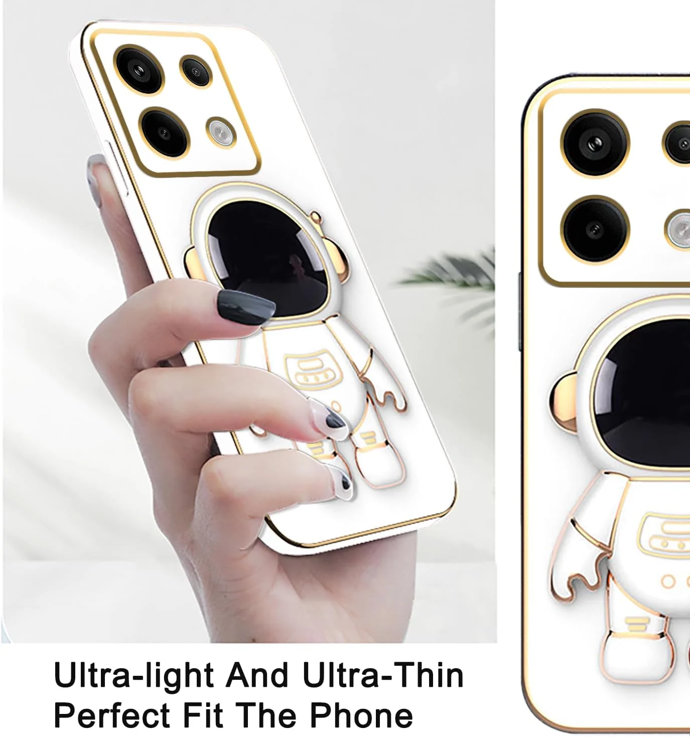 قاب محافظ گوشی شیائومی ردمی نوت ۱۳ فورجی، طرح فضانورد خلاقانه با روکش آبکاری شده، رنگ صورتی، سیلیکونی نرم، ضد ضربه، محافظ باریک (سفید)