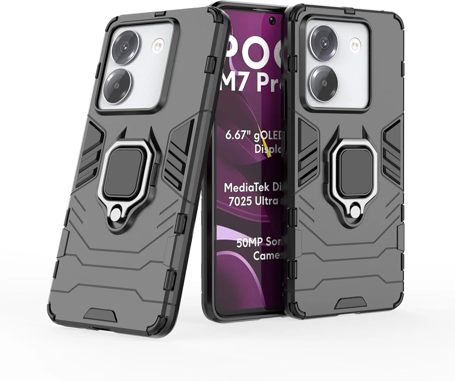 کاور محافظ گوشی شیائومی پوکو M7 Pro 5G، دارای حلقه فلزی 360 درجه، سازگار با هولدر مغناطیسی خودرو، ضد ضربه - مشکی