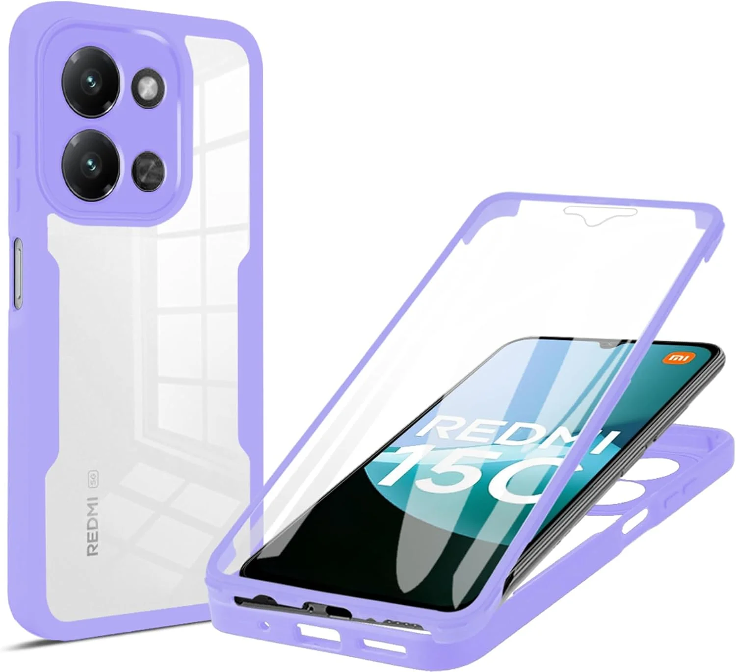 قاب محافظ شفاف CCSmall برای شیائومی ردمی 15C به همراه محافظ صفحه نمایش، محافظت کامل بدنه، بامپر TPU باریک و مقاوم، ضد زردی، پوشش نرم برای شیائومی ردمی 15C، رنگ بنفش QC