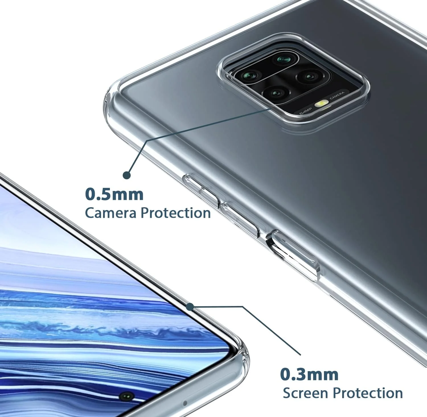 کاور محافظ گوشی شیائومی ردمی نوت 9S / نوت 9 پرو / نوت 9 پرو مکس، کاور سیلیکونی کناری و بدنه پشتی PC سخت، ضد ضربه و ضد خش (شفاف)