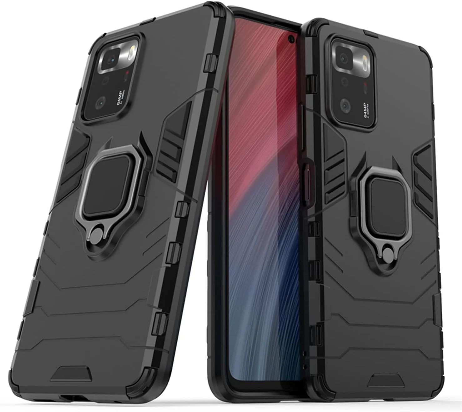 قاب گوشی ZMONE برای گوشی شیائومی پوکو X3 GT به همراه محافظ صفحه نمایش شیشه ای [2 عدد]، کاور محافظتی دو لایه مقاوم در برابر ضربه با پایه حلقه ای مغناطیسی - مشکی