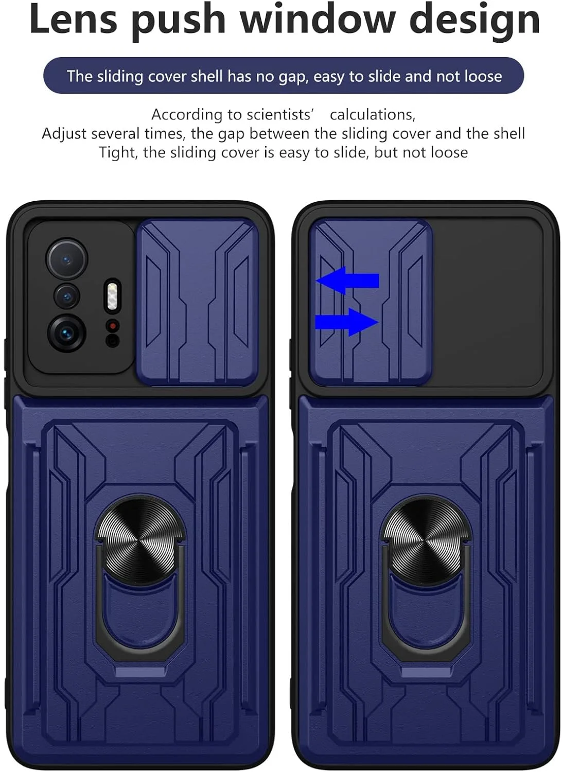 قاب محافظ گوشی شیائومی 11T Pro مدل CCSmall با جای کارت، محافظت سنگین، دارای حلقه مغناطیسی استند و پوشش کشویی دوربین برای Mi 11T/11T Pro، رنگ مشکی LJK