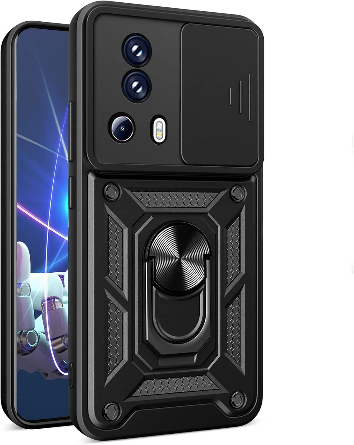 قاب محافظ کشویی دوربین CCSmall برای گوشی شیائومی 13 لایت، قاب محافظ گوشی مقاوم در برابر سقوط با پایه انگشتی برای شیائومی 13 لایت/Civi 2، رنگ مشکی SJ