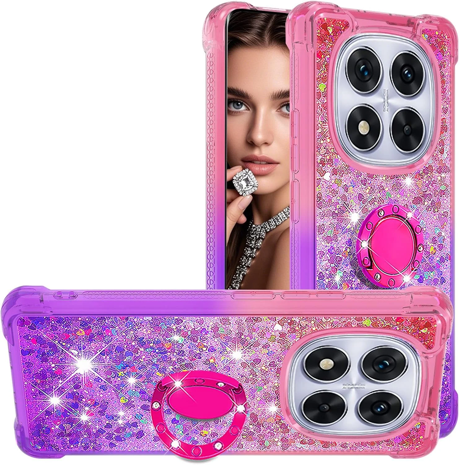 کاور محافظ گوشی شیائومی ردمی نوت 14 پرو پلاس 5G، طرح اکلیلی مایع، شفاف و زیبا، گرادینت شن روان، مناسب برای شیائومی ردمی نوت 14 پرو 5G / نوت 14 پرو پلاس، رنگ صورتی یاسی