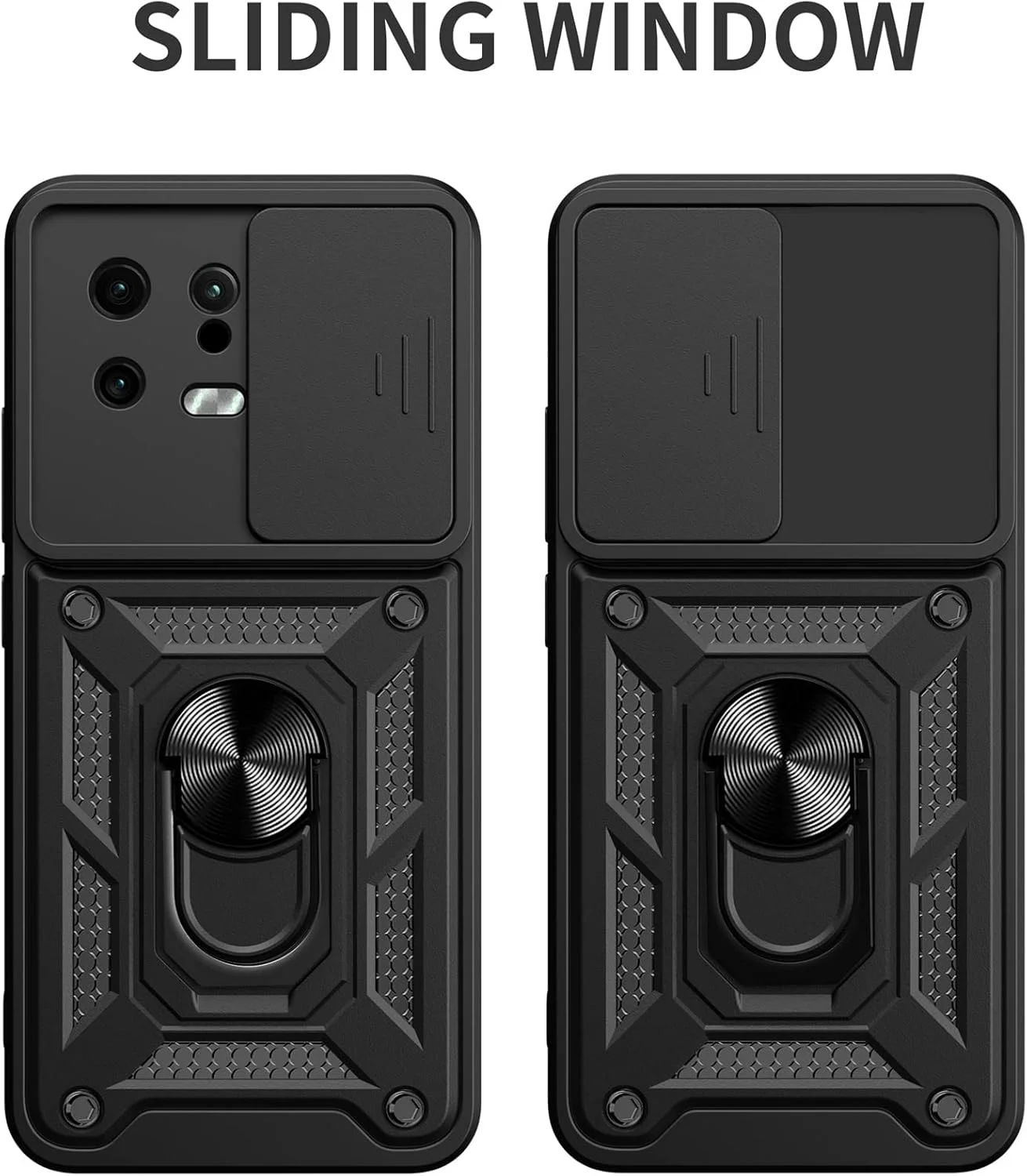 قاب محافظ کشویی دوربین CCSmall برای گوشی شیائومی 13 لایت، قاب محافظ گوشی مقاوم در برابر سقوط با پایه انگشتی برای شیائومی 13 لایت/Civi 2، رنگ مشکی SJ