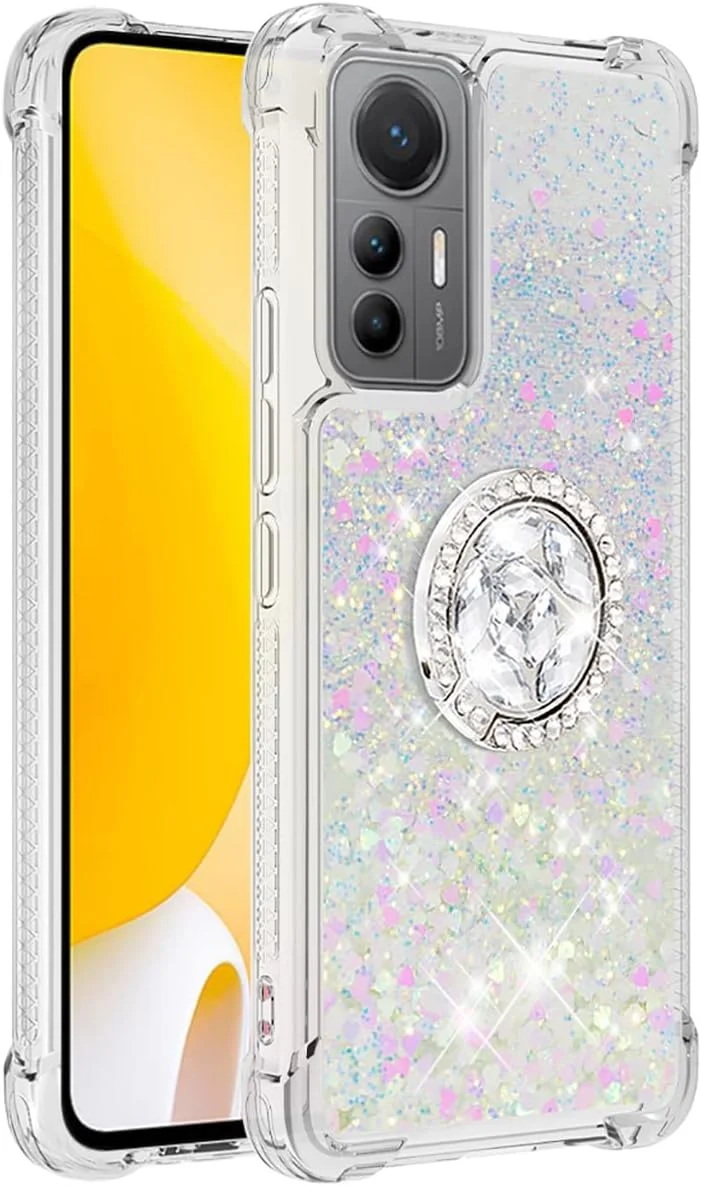 قاب محافظ اکلیلی شفاف و درخشان CCSmall برای شیائومی 12 لایت، کاور مایع شناور ضد ضربه و مقاوم برای خانم ها به همراه حلقه نگهدارنده گوشی برای شیائومی 12 لایت LSZ رنگارنگ