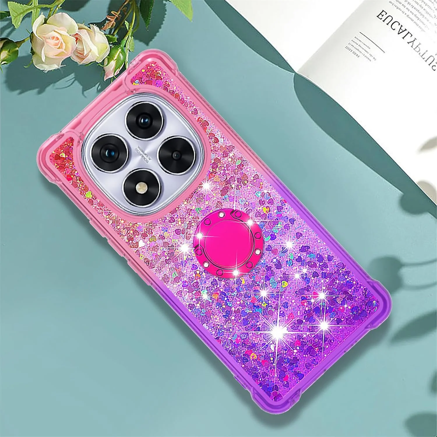 کاور محافظ گوشی شیائومی ردمی نوت 14 پرو پلاس 5G، طرح اکلیلی مایع، شفاف و زیبا، گرادینت شن روان، مناسب برای شیائومی ردمی نوت 14 پرو 5G / نوت 14 پرو پلاس، رنگ صورتی یاسی