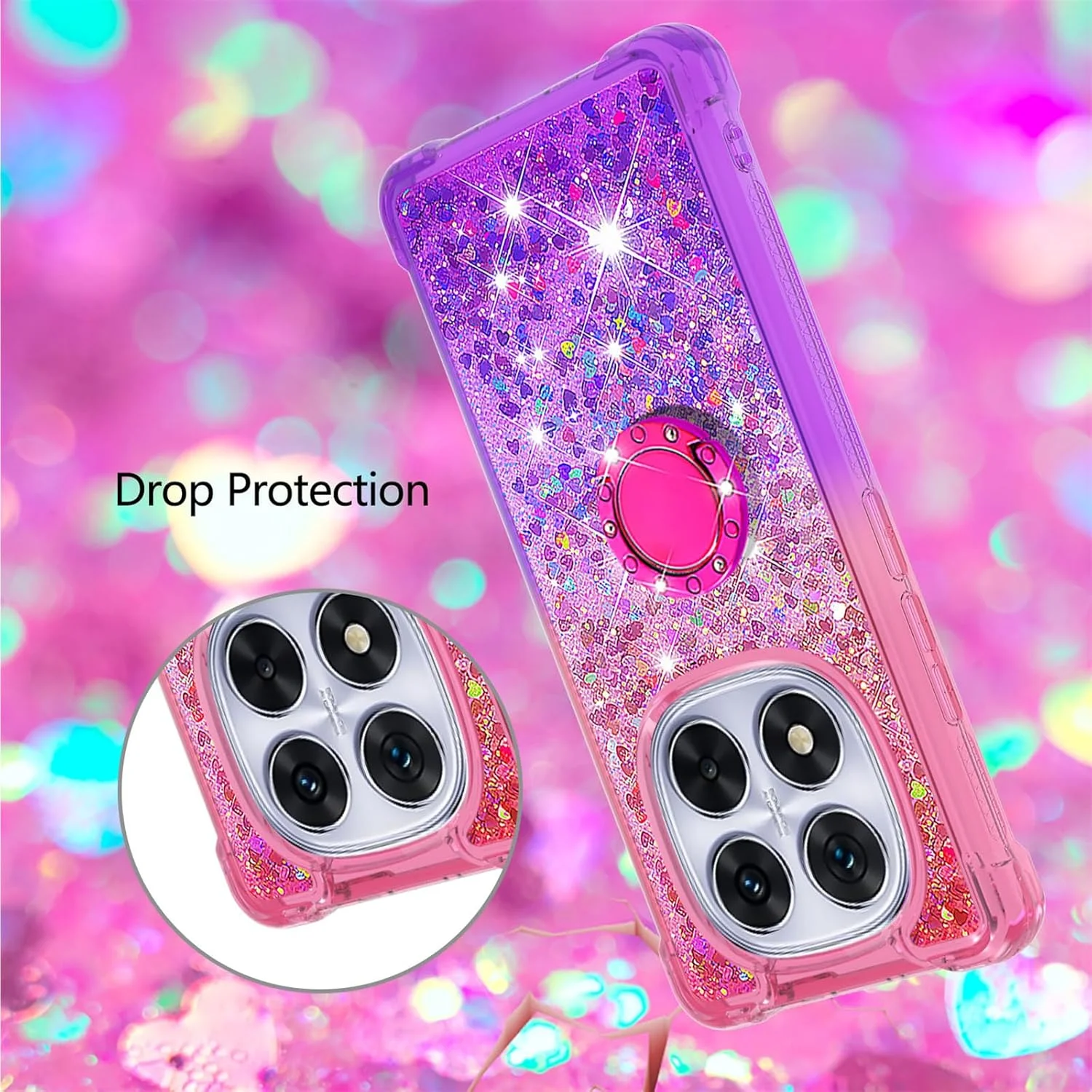 کاور محافظ گوشی شیائومی ردمی نوت 14 پرو پلاس 5G، طرح اکلیلی مایع، شفاف و زیبا، گرادینت شن روان، مناسب برای شیائومی ردمی نوت 14 پرو 5G / نوت 14 پرو پلاس، رنگ صورتی یاسی