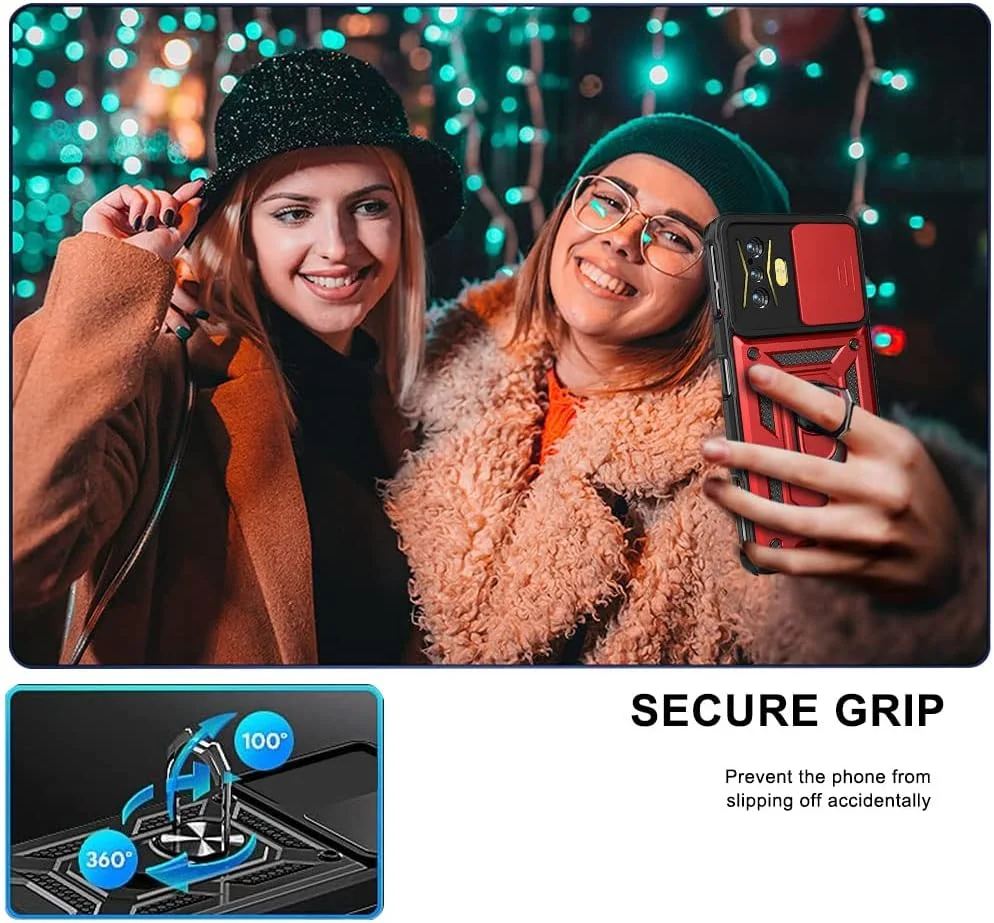 قاب محافظ محکم CCSmall برای گوشی شیائومی پوکو F4 GT/ردمی K50 گیمینگ با محافظ لنز کشویی، محافظت نظامی و استند انگشتی چرخان 360 درجه - مشکی