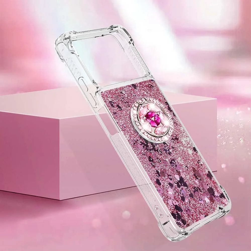 کاور محافظ براق CCSmall مناسب برای گوشی شیائومی پوکو X4 Pro 5G، کاور نرم TPU مایع شناور درخشان، فانتزی دخترانه، شفاف به همراه حلقه نگهدارنده انگشتی، رنگ رزگلد