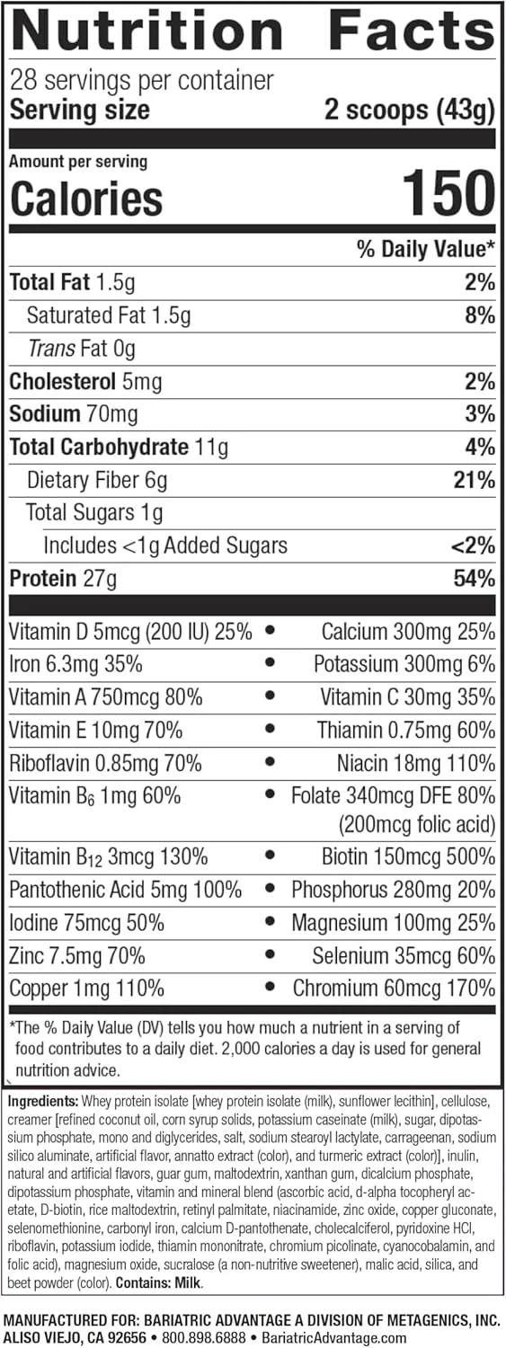 جایگزین غذای پروتئینی باریاتریک ادونتیج - فرمول پودری (توت فرنگی، کیسه 28 سروینگ) برای بیماران بای پس معده و گاسترکتومی اسلیو